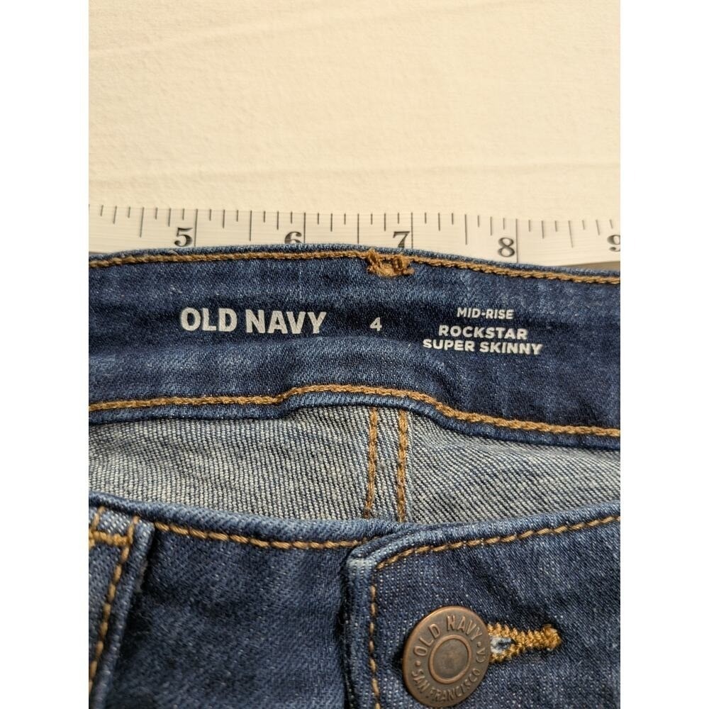 Old Navy Jeans Women 4 Medium Dark Wash Mid Rise Rockstar Super Skinny Stretch - Picture 5 of 8